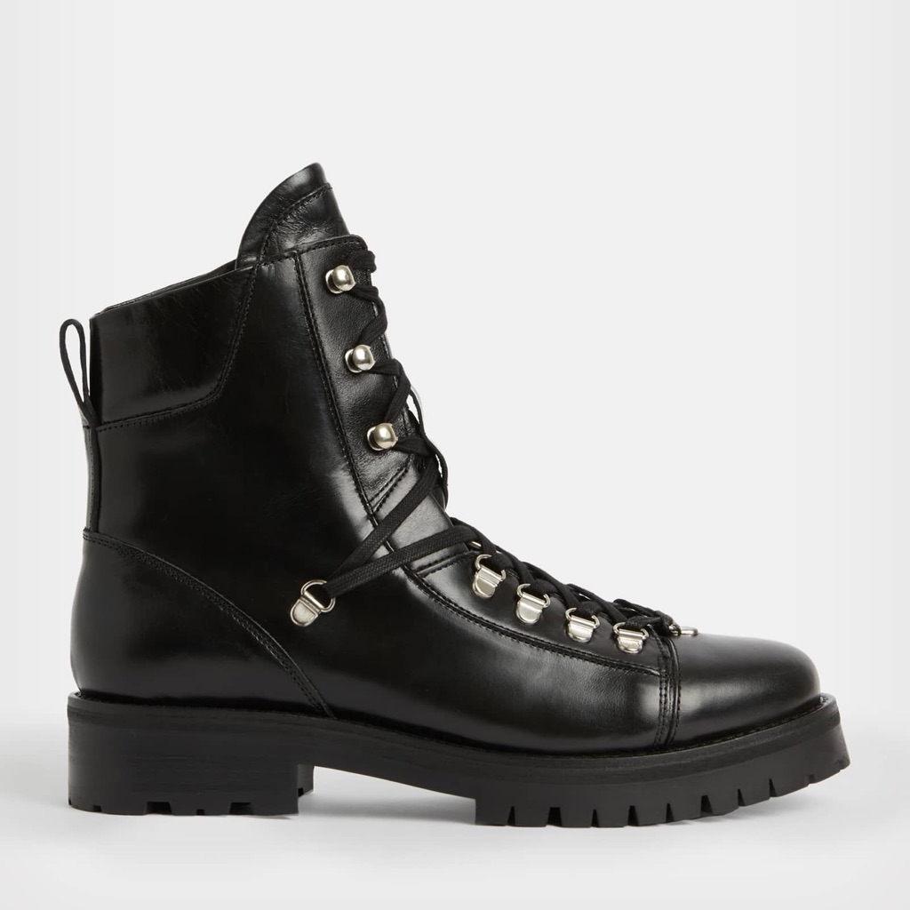 All Saints Franka Leather Boots Black Lace-Up Women's Combat Boots
